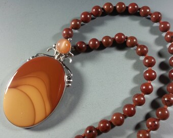 Outstanding Bruneau Jasper Necklace with Peach Moonstone and Mahogany Jasper Beads