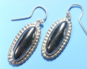 Beautiful Hematite Earrings with Hand Fabricated Sterling Silver Settings