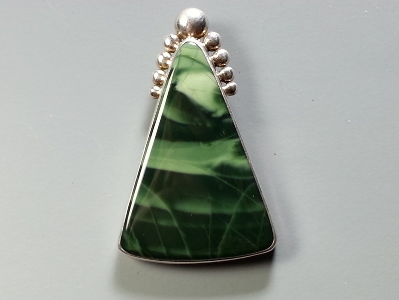 Beautiful Green Imperial Jasper Pendant in Sterling Silver Setting image 2