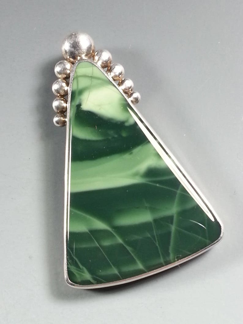 Beautiful Green Imperial Jasper Pendant in Sterling Silver Setting image 5