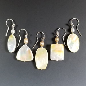 5 Shapes...Mother of Pearl Earrings Colorful Gold Lip Clam Shell with Pearls image 8