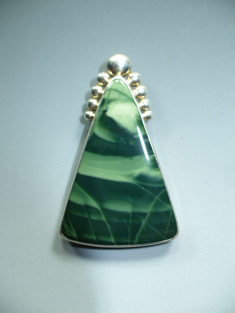 Beautiful Green Imperial Jasper Pendant in Sterling Silver Setting image 3