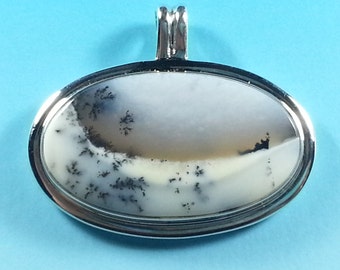 Unusual Dendritic Opal Pendant with Sterling Silver Setting