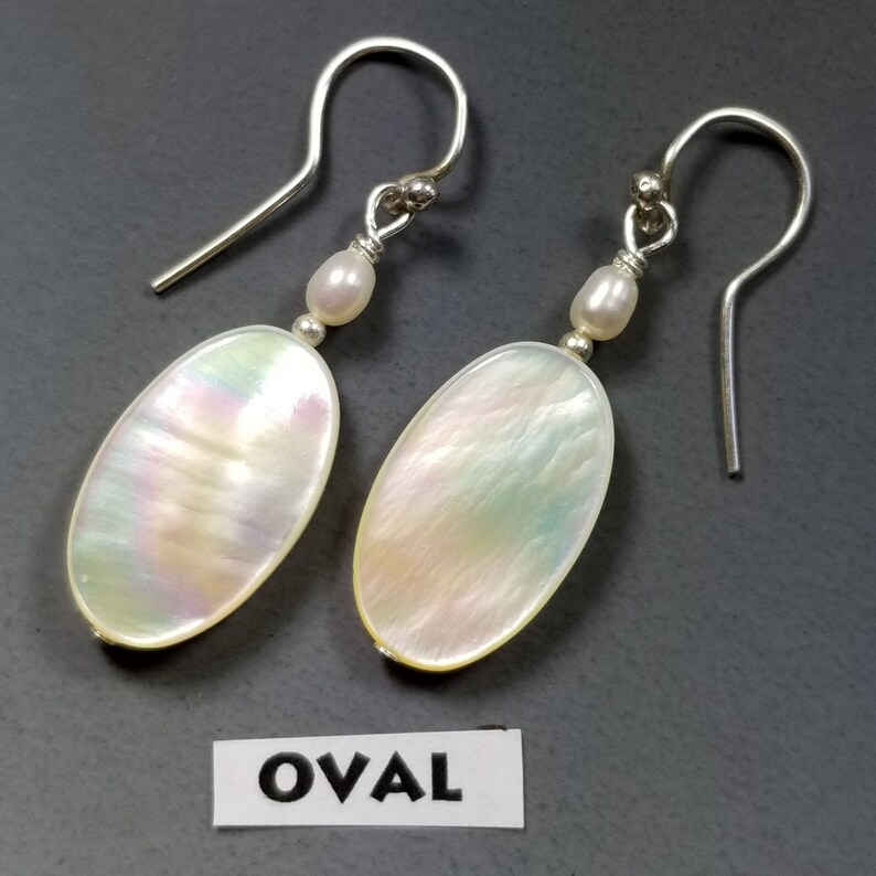 5 Shapes...Mother of Pearl Earrings Colorful Gold Lip Clam Shell with Pearls image 7