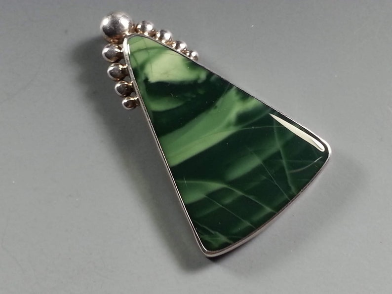 Beautiful Green Imperial Jasper Pendant in Sterling Silver Setting image 1