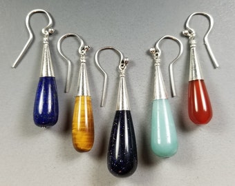 Choice of 5...Gemstone Sterling Silver Earrings....My Popular "Torpedo" Style...Large Size