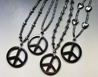 4 Styles...Hematite Peace Symbol Necklaces ....Your Choice of 4 Pretty Necklaces