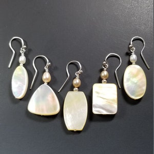 5 Shapes...Mother of Pearl Earrings Colorful Gold Lip Clam Shell with Pearls image 2