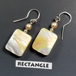 5 Shapes...Mother of Pearl Earrings Colorful Gold Lip Clam Shell with Pearls image 6