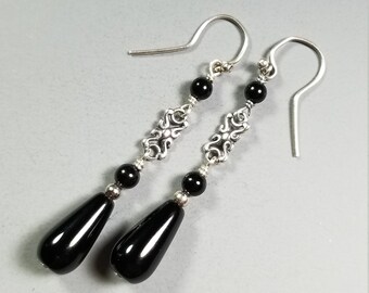 Lovely Black Onyx and Sterling Silver Earrings