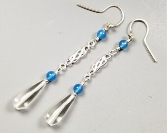 Striking Quartz and Sterling Silver Earrings with Blue Onyx