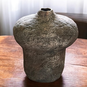 Organic Paper Mache Vase, Handcrafted Textured Vase, Wabi-Sabi Rustic Home Decor, Sculptural Modern Minimalist Vessel, Antique Vase