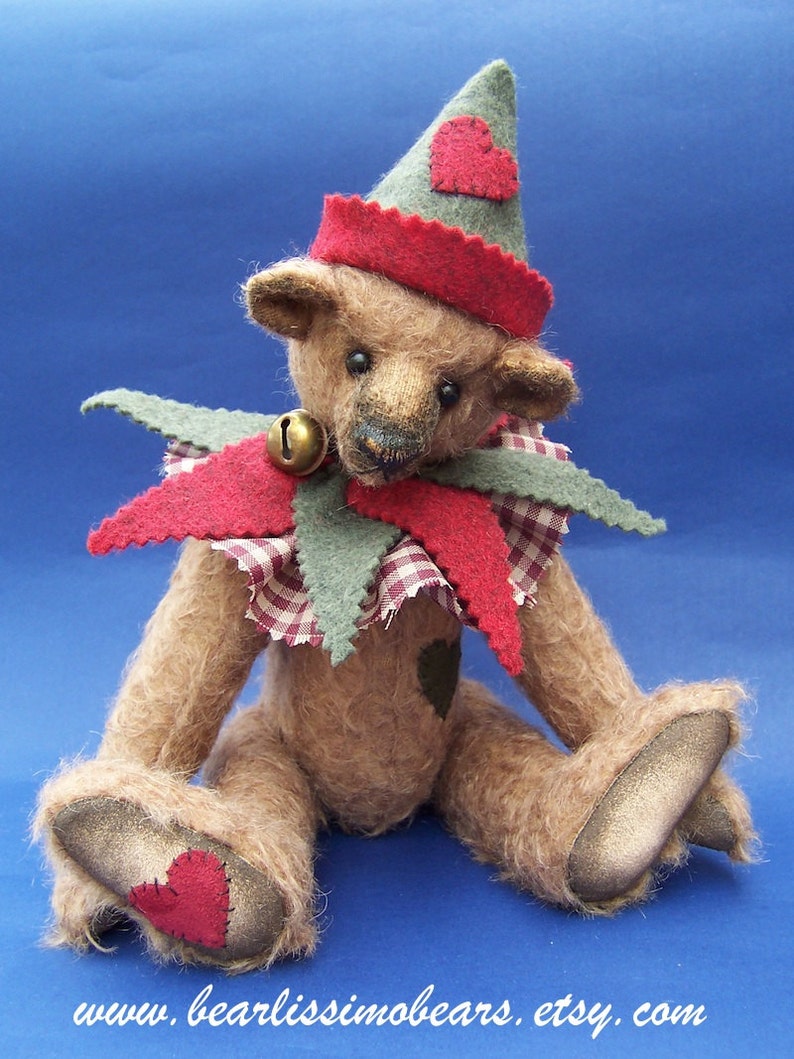 PDF Teddy bear pattern , Patches the Clown 10 inches fully jointed vintage looking mohair clown with hat and collar. image 1