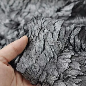 Silver Grey Metallic Faux Fur Fabric | Irregular Cracked Texture Polyester for Coats, Jackets & Cosplay | Heavyweight Winter Apparel Fabric