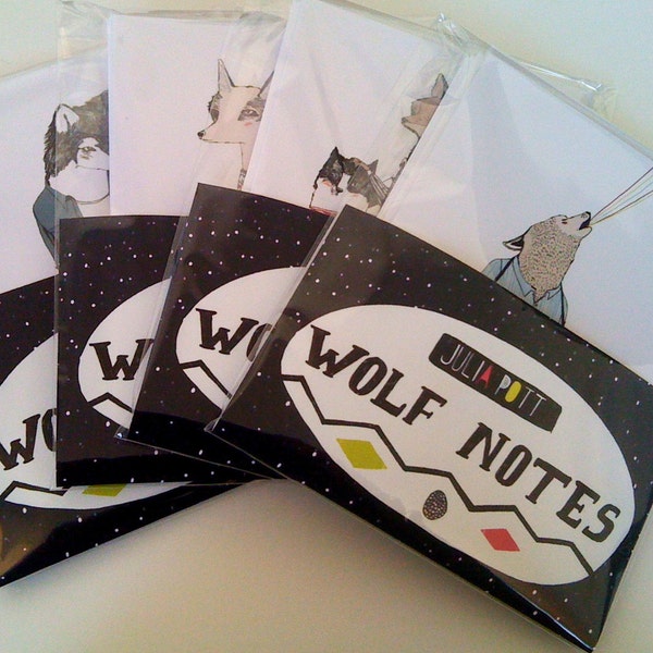 4 Pack Wolf Note Cards