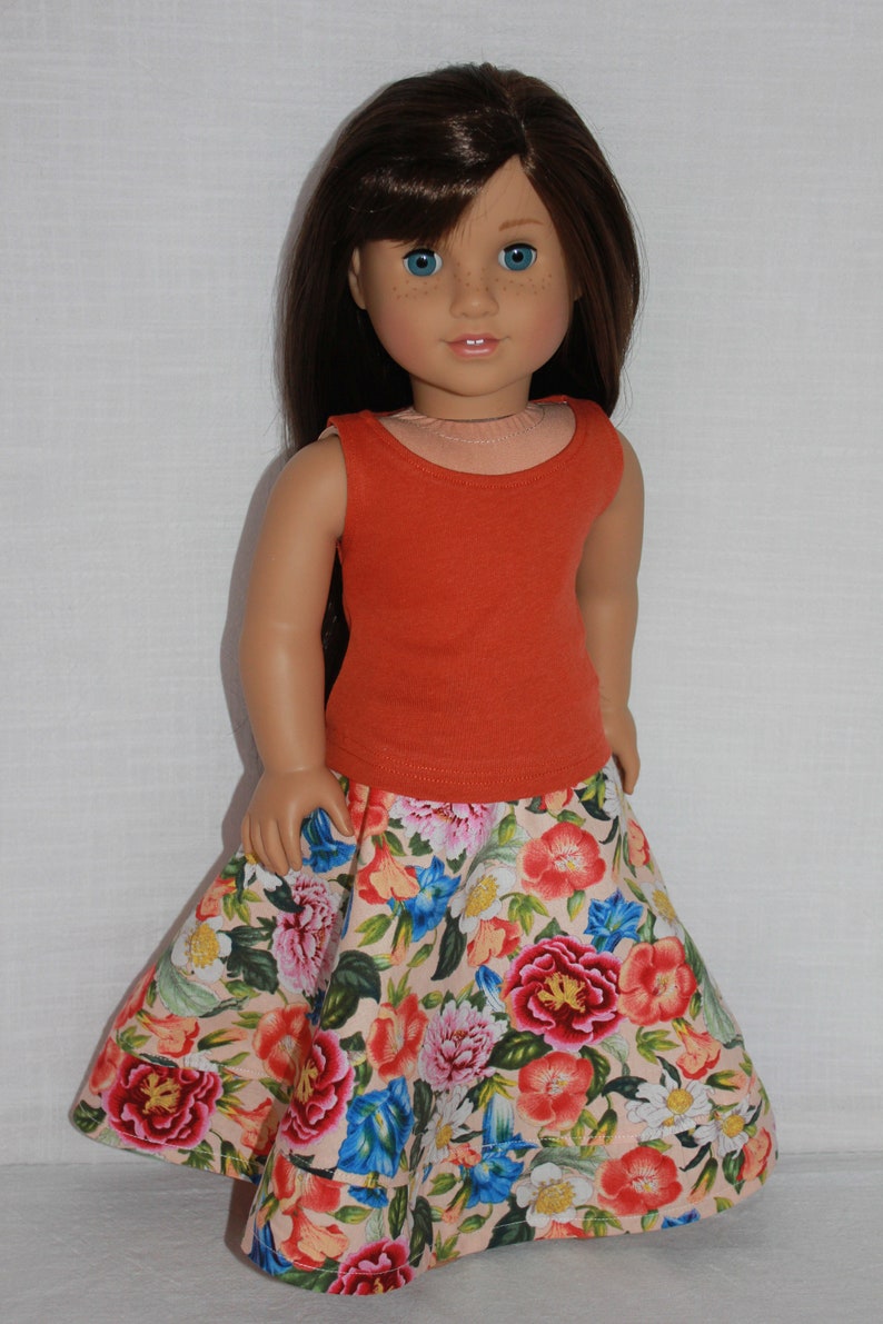 Floor Length Floral Print Skater Circle Skirt 18 Inch Doll Etsy