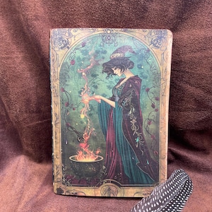 Quaderno A5 "Il diario della strega" – Cucina della strega mistica e vecchia farmacia, copertina morbida con strato protettivo, carta erba, segnalibro, fatto a mano