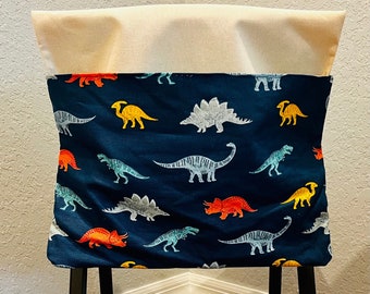 1 DINOSAUR Chair Pocket, Seat, Desk, Pouch, Chair Cover, Desk Organizer, Classroom Pocket Canvas  Cotton COLOR and SIZE Chair Pocket Factory