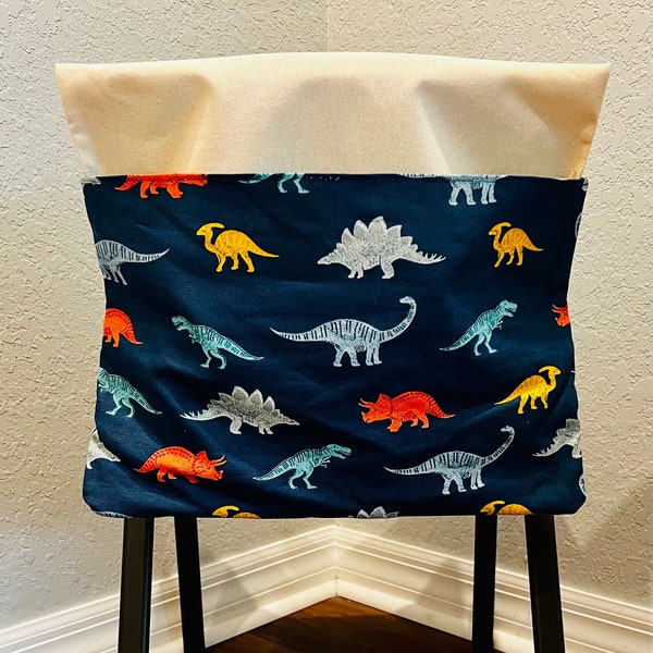 1 DINOSAUR Chair Pocket, Seat, Desk, Pouch, Chair Cover, Desk Organizer, Classroom Pocket Canvas  Cotton COLOR and SIZE Chair Pocket Factory