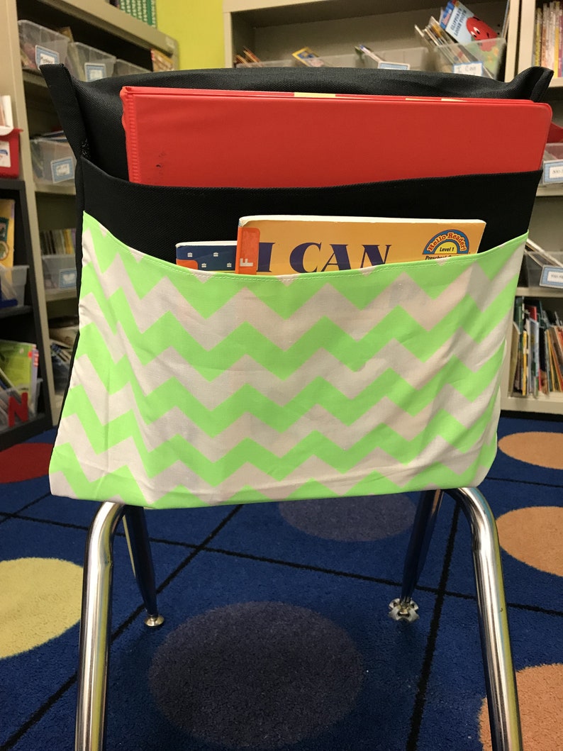 1 Neon 2 Pocket Chair Pocket Seat Desk Sack Washable Colored Duck Cloth With A Neon Chevron Print Chair Pocket Factory