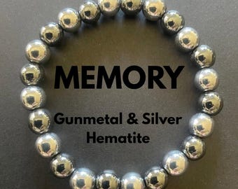 Memory Bracelet ~ Gunmetal & Silver Hematite