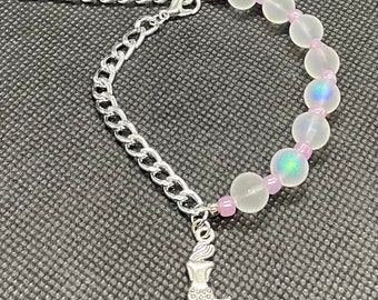 Half and Half Beaded Wire and Chain Charm Bracelet