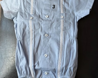 Guayabera Romper Babies Poplin Italina One Piece. Newborn to 1 year