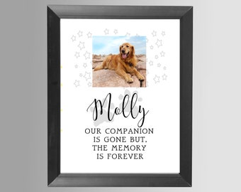 Custom Dog Memory Wall Art, customized with your pets name and photo, available in black or white frame