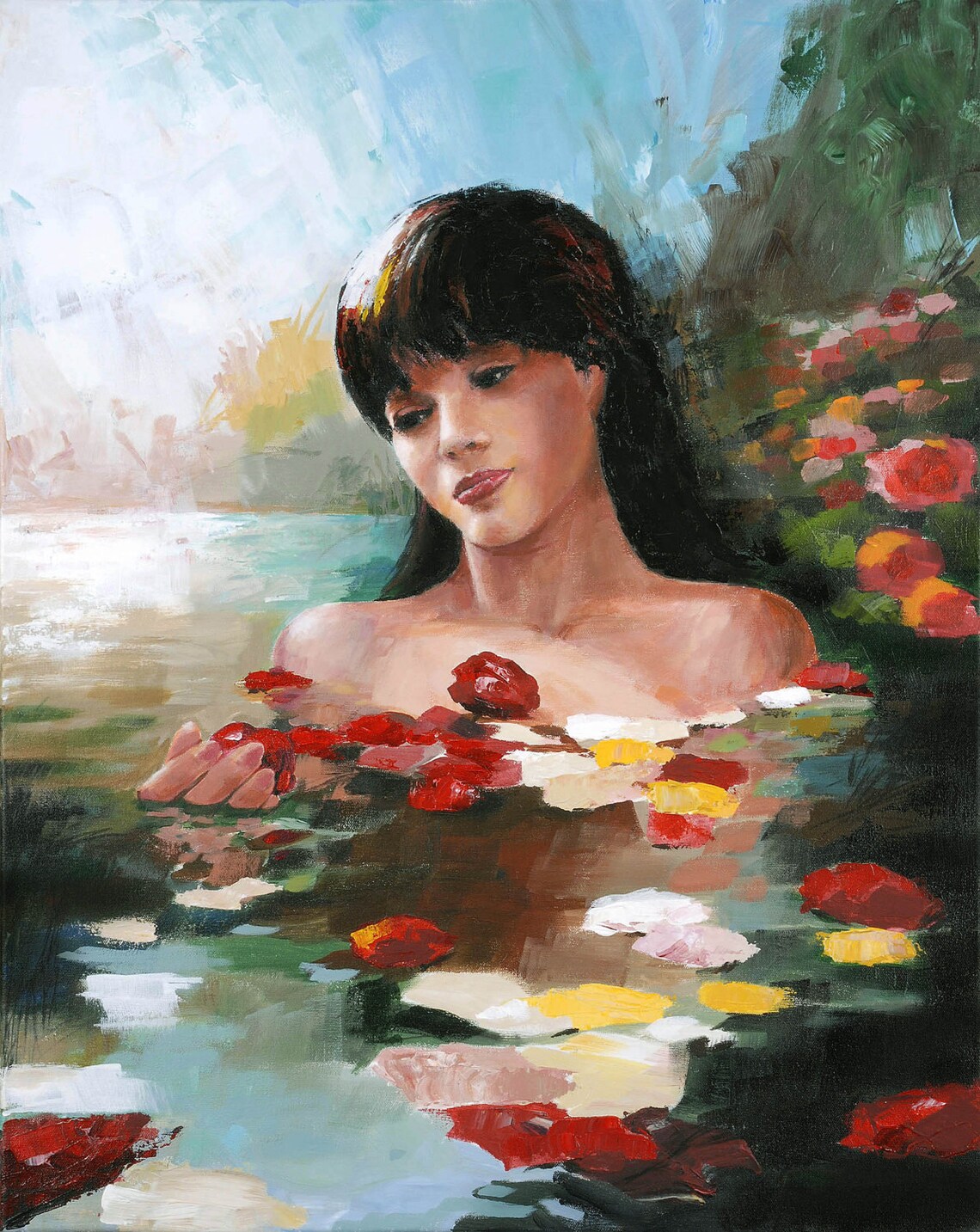 Woman in Pond Acrylic Art Etsy