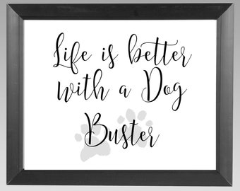 Life Is Better With A Dog Framed Wall/Desk Art, customized with your dog's name