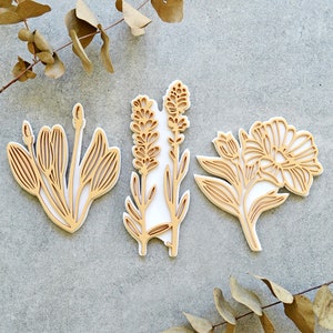 Set de 3 sellos de goma Campo / gran tamaño / flores / diseño floral / estampar telas / papel / cartón / madera