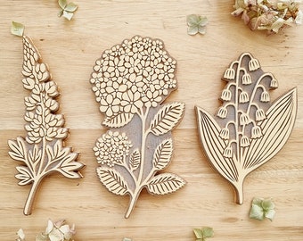 Set of 3 rubber stamps FLOURISH / large size / flowers / floral design / stamping fabrics / paper / cardboard / wood