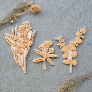 Set di 3 timbri in gomma EUCALIPTO / grandi dimensioni / fiori / disegno floreale / tessuti per stampa / carta / cartone / legno