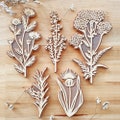 Set of 5 rubber stamps Herbarium / large size / flowers / floral design / stamping fabrics / paper / cardboard / wood product logo