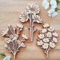 Set of 3 PRAIRIE rubber stamps / large size / flowers / floral design / for printing on fabrics / paper / cardboard / wood product logo