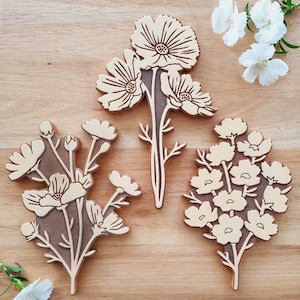 Set van 3 PRAIRIE rubberstempels / groot formaat / bloemen / bloemmotief / voor het bedrukken van stoffen / papier / karton / hout