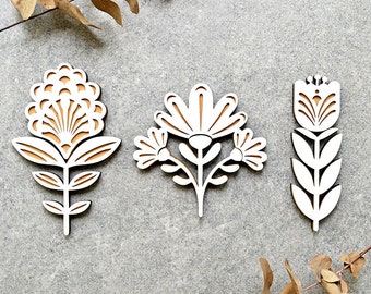 Set of 3 FOLK rubber stamps / large size / flowers / floral design / for stamping fabrics / paper / cardboard / wood