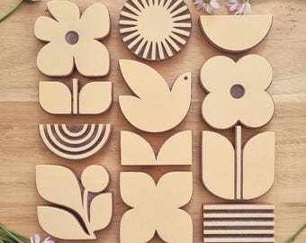 Set of 12 rubber stamps LANDSCAPE / pattern / flowers / floral design / stamping fabrics / paper / cardboard / wood