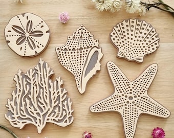 Set of 5 Ocean rubber stamps / large size / for stamping fabrics / paper / cardboard / wood