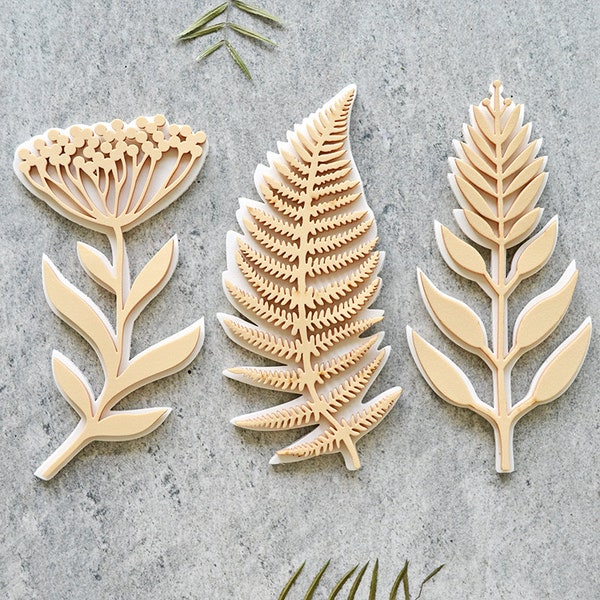 Set mit 3 botanischen Gummistempeln / Großformatig / Blumen / Florales Design / Stempeln auf Stoffen / Papier / Karton / Holz