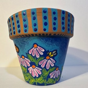 Hand painted flower pots: coneflower
