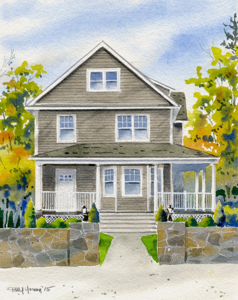 Custom 8x10 Watercolor Home/House Portrait PaintingFREE Etsy