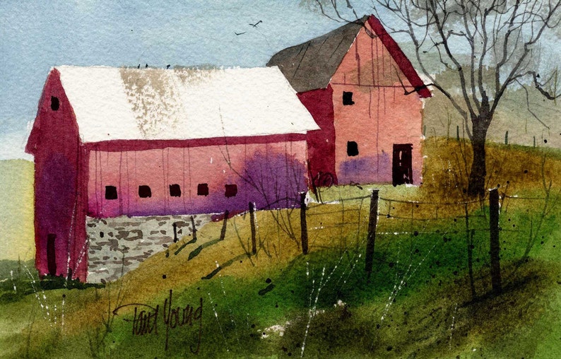 Two Barns 2-print From an Original Watercolor Painting - Etsy