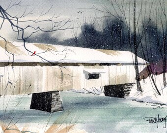 Covered Bridge-Print from an original watercolor painting