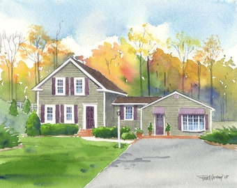 Custom 8x10 Watercolor Home/House Portrait Painting-FREE SHIPPING