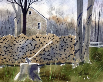 Woodpile-Print from an original watercolor painting