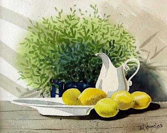 Ironstone with Lemons-Print from an original watercolor painting