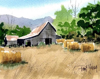 Hay Field-Print from an original watercolor landscape painting