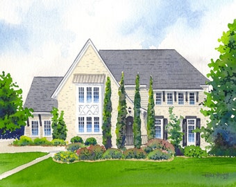 Custom Watercolor Home/House Portrait Painting-FREE SHIPPING