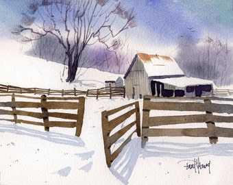 Snow Shadows-Print from an original watercolor painting